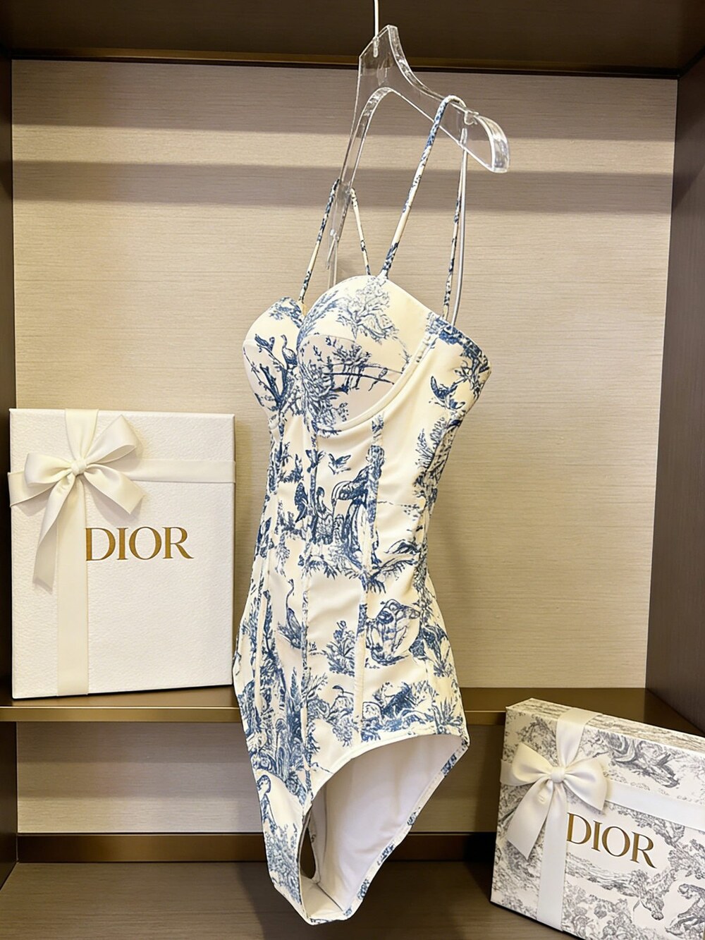 Dior Blue Toile de Jouy Bustier Swimsuit - Picture 4 of 6